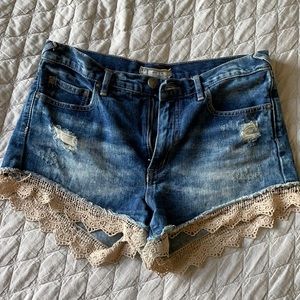 Free People Lacey Denim Cutoff Lace Shorts